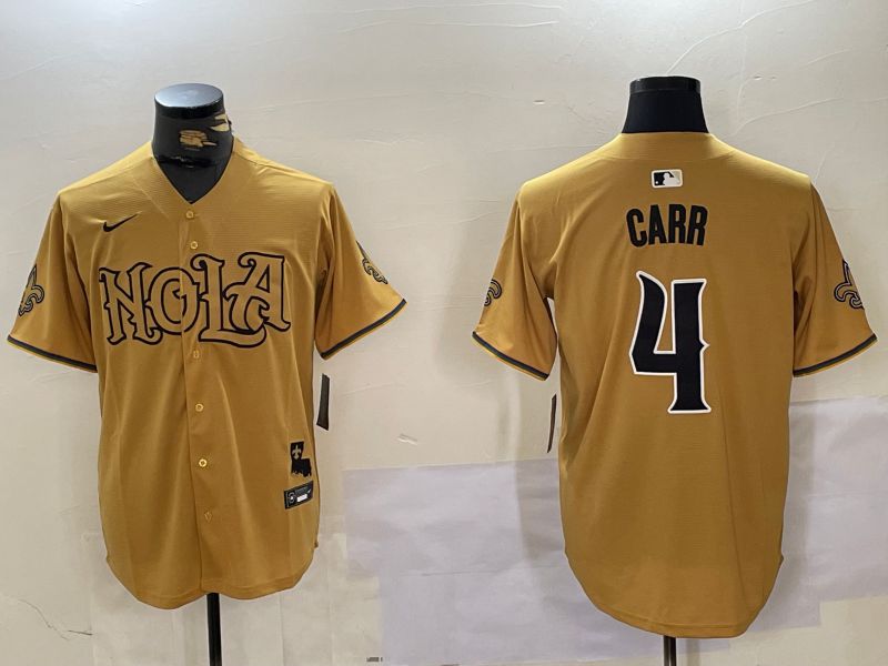 Men New Orleans Saints 4 Carr Yellow Joint Name 2024 Nike Limited NFL Jersey style 1